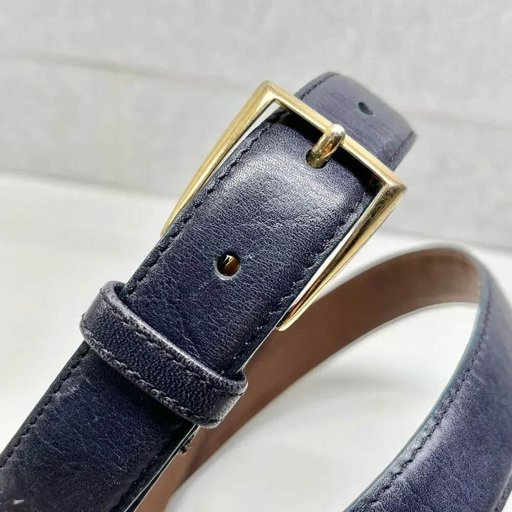 Mens Navy Blue Italian Leather Belt Size 38 40 M L Torreblanca Brass Buckle